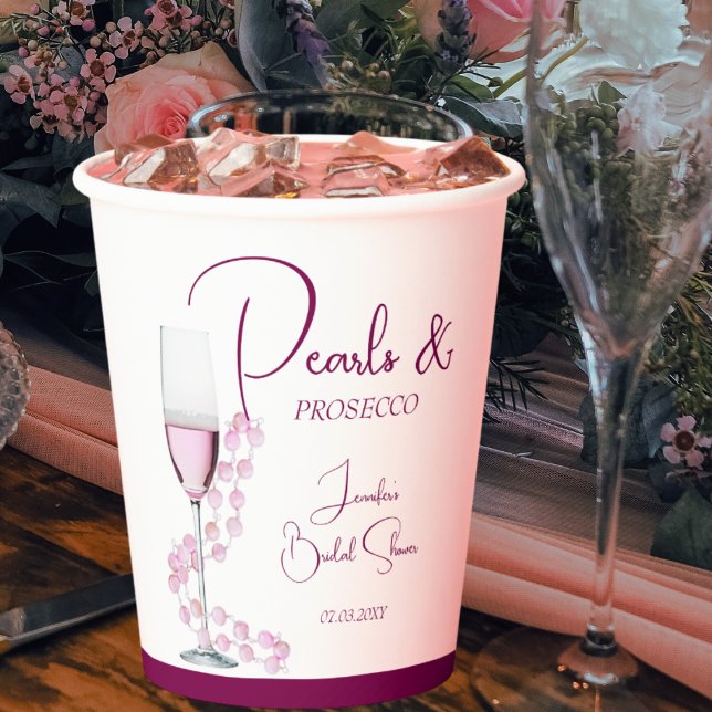 Elegant Modern Pearls and Prosecco Bridal Shower Paper Cups (Creator Uploaded)