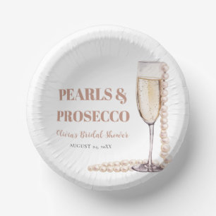 Elegant Modern Pearls and Prosecco Bridal Shower Paper Plate