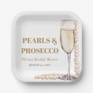 Elegant Modern Pearls and Prosecco Bridal Shower Paper Plate