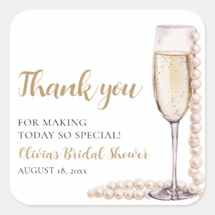 Elegant Modern Pearls and Prosecco Bridal Shower Square Sticker