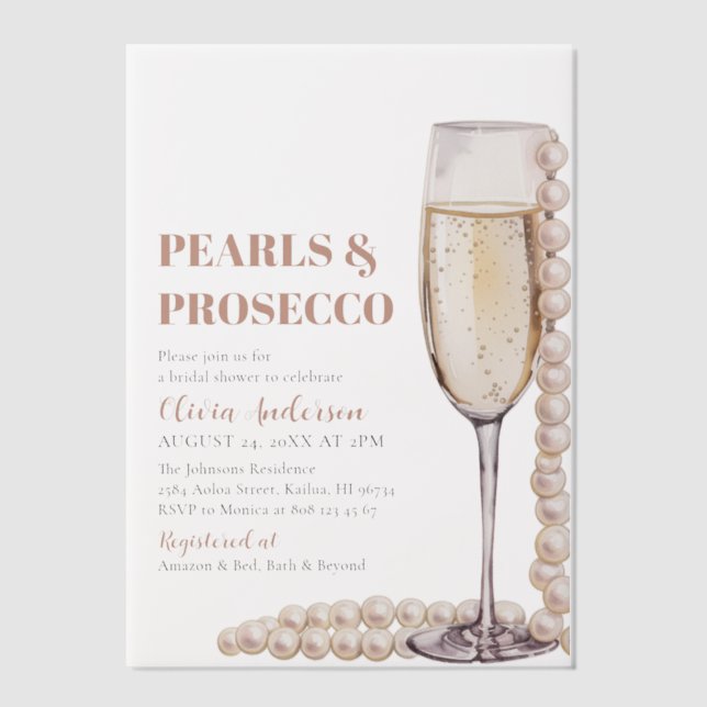 Elegant Modern Pearls and Prosecco Bridal Shower Vellum Invitations (Front)