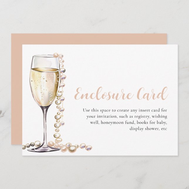 Elegant Modern Pearls and Prosecco Enclosure Card (Front/Back)