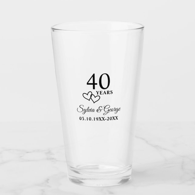 Elegant Modern Personalized 40th Anniversary Gift Glass (Front)