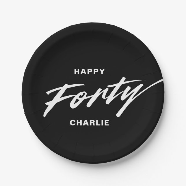 Elegant Modern Personalized 40th Birthday Paper Plate (Front)