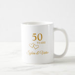 Elegant Modern Personalized 50th Anniversary Gift Coffee Mug<br><div class="desc">Customize this elegant stylish 50th wedding anniversary keepsake mug by adding the couple's names. It would be a treasured anniversary gift. My original designer intertwined hearts accent the modern faux gold script "50 Years". Personalize the golden toned typography for a commemorative anniversary coffee mug. You can also change the number...</div>