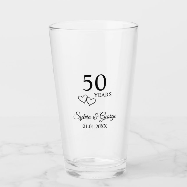 Elegant Modern Personalized 50th Anniversary Gift Glass (Front)