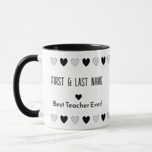 Elegant Modern Personalized Black and White Hearts Mug