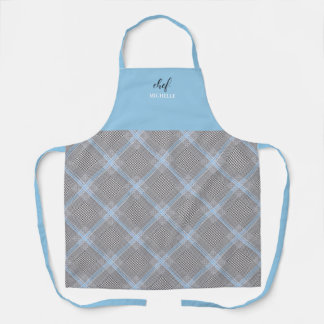 Elegant Modern Personalized Blue Tartan Apron