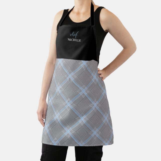 Elegant Modern Personalized Blue Tartan Apron (Insitu)