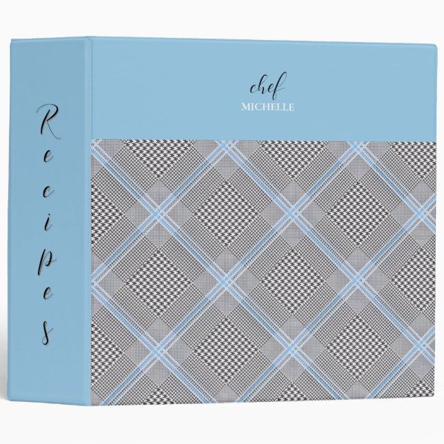 Elegant Modern Personalized Blue Tartan Binder (Front/Spine)