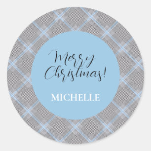 Elegant Modern Personalized Blue Tartan Classic Round Sticker
