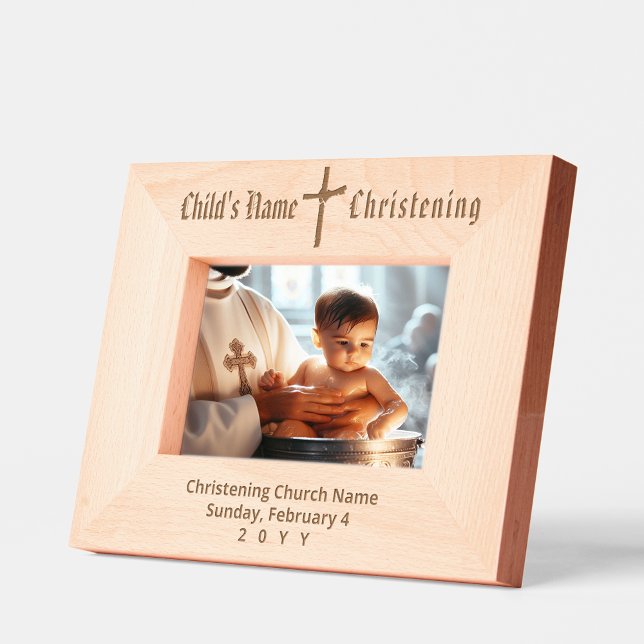 Elegant Modern Personalized Christening Cross Art Etched Frames (Creator Uploaded)