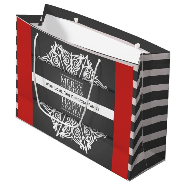 Elegant & Modern Personalized Christmas Large Gift Bag (Front Angled)