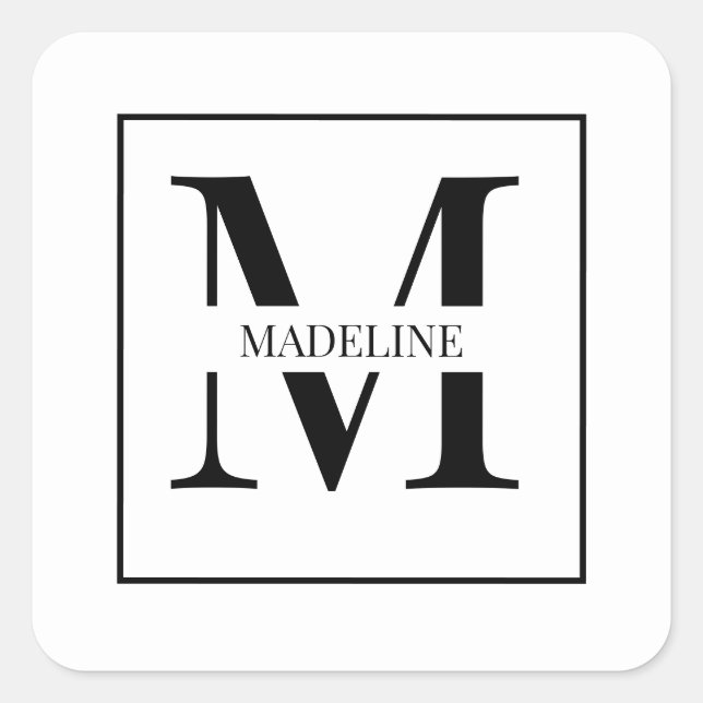 Elegant Modern Personalized Monogram White Square Sticker (Front)