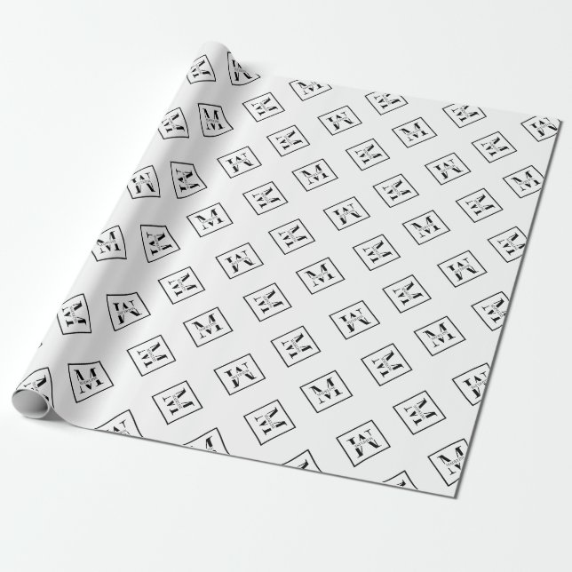 Elegant Modern Personalized Monogram White Wrapping Paper (Unrolled)