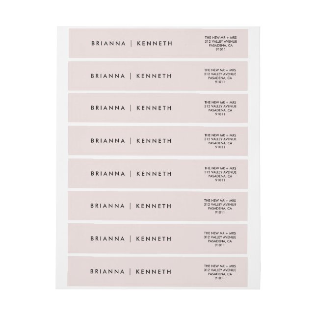 Elegant Modern Petal Pink and Black Wedding Wrap Around Label (Sheet)