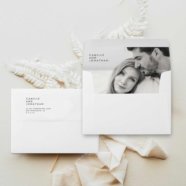 Elegant Modern Photo Black and White Wedding Envelope (Modern Elegant Photo Wedding  Invitation Envelope)