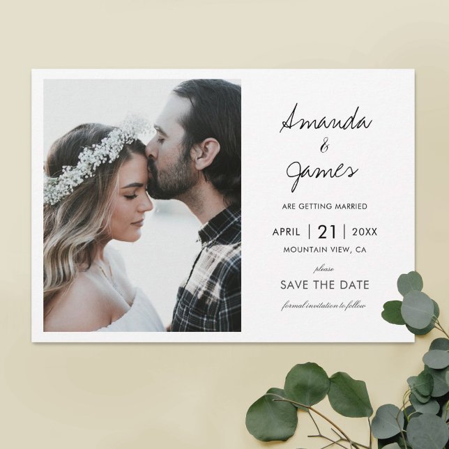 Elegant Modern Photo Black Script Wedding Save The Date (Creator Uploaded)