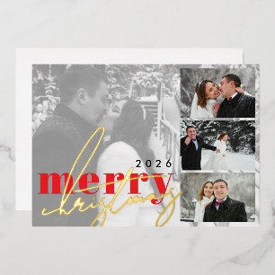 Elegant Modern Photo Collage Christmas Greeting Foil Holiday Card