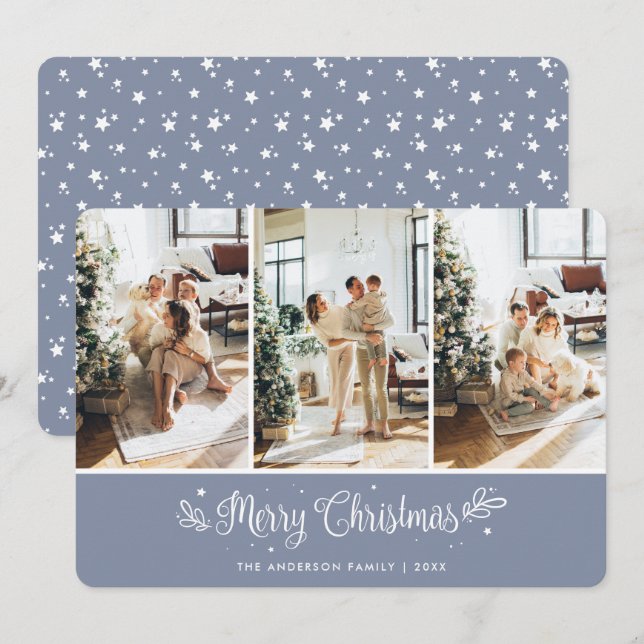 Elegant Modern Photo Collage Merry Christmas Card (Front/Back)