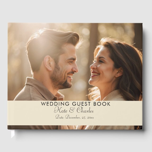 Elegant Modern Photo Custom Qr code  Guest Book (Front)