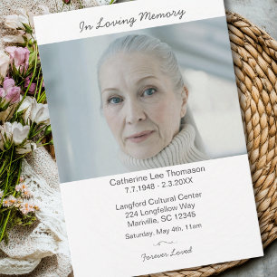 Elegant Modern Photo Funeral In Loving Memory Invitation