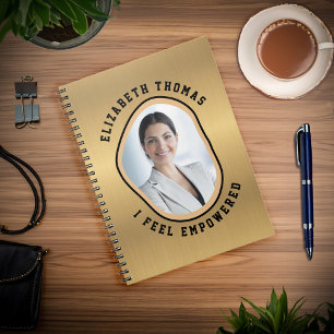 Elegant Modern Photo Gold Black Smart Saying  Notebook