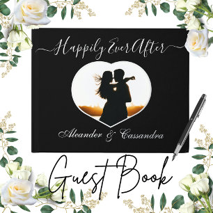 Elegant Modern Photo Gold Silver Rose Wedding Guest Book