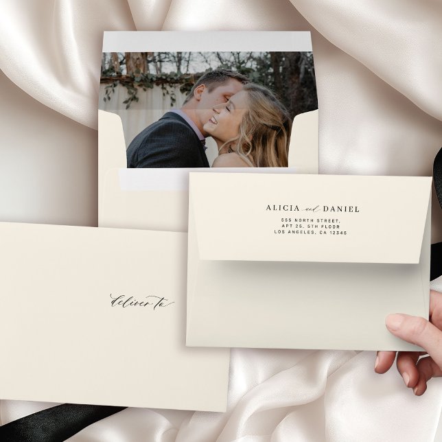 Elegant modern photo ivory wedding return address  envelope (Creator Uploaded)
