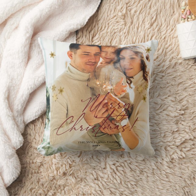 Elegant Modern Photo Merry Christmas  Throw Pillow (Blanket)
