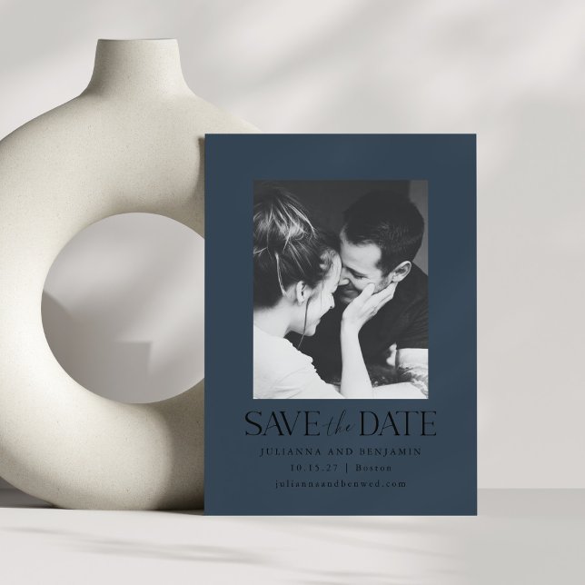 Elegant Modern Photo Navy Blue Winter Wedding Save The Date (Creator Uploaded)