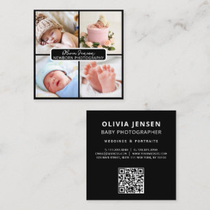 Elegant Modern photo Newborn Photographer qr code Square Business Card