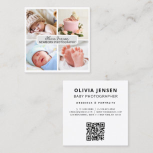 Elegant Modern photo Newborn Photographer qr code Square Business Card