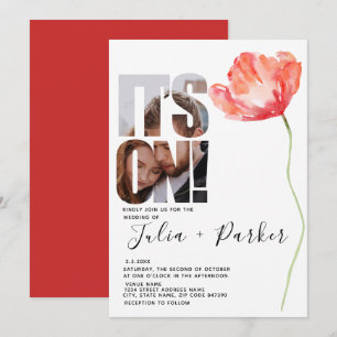 Elegant Modern Photo Poppy Red Wedding Invitation