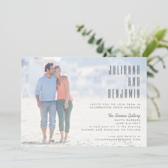 Elegant Modern Photo Text Overlay Chic Wedding  Invitation (Standing Front)