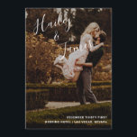Elegant Modern Photo Wedding Program<br><div class="desc">Modern wedding program featuring a simple design with your names in an elegant handwritten script at the top left and your wedding details in right alignment at the bottom right, over your favourite photo. The backside has your order of ceremony, wedding party and thank you message in black over a...</div>