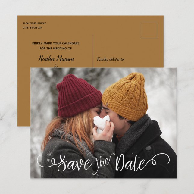 Elegant Modern Photo Wedding White Save the Date Announcement Postcard (Front/Back)