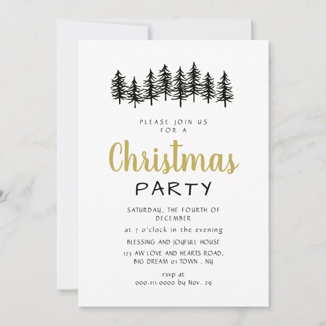 Elegant Modern Pine Forest Christmas Party Invitation (Front)