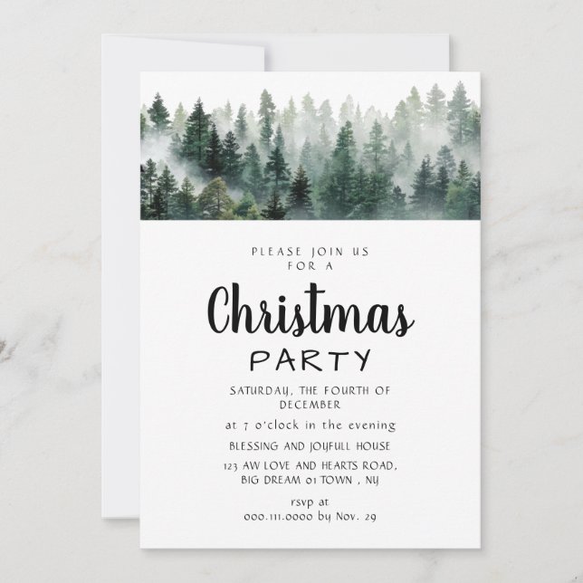 Elegant Modern Pine Forest Christmas Party Invitation (Front)