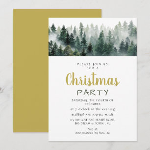 Elegant Modern Pine Forest Christmas Party Invitation