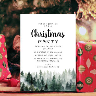 Elegant Modern Pine Forest Christmas Party Invitation