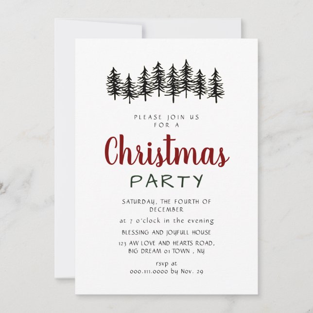Elegant Modern Pine Forest Christmas Party Invitation (Front)