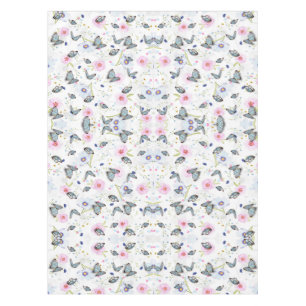 elegant modern pink and blue butterfly and flowers tablecloth