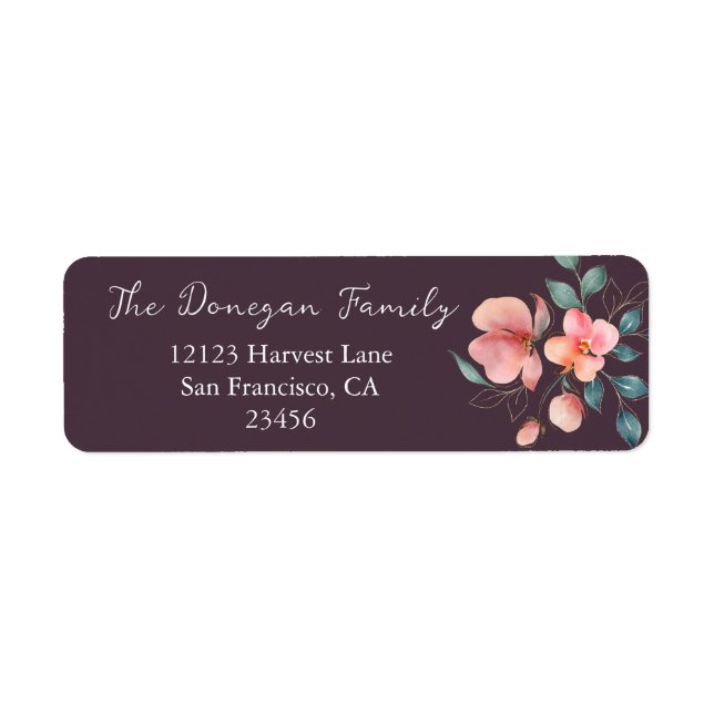 Elegant Modern Pink and Gold Floral Address (Front)