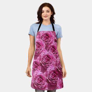 Elegant modern pink and purple roses patterns apron