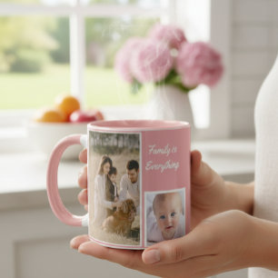 Elegant Modern Pink and White Mug with Family 