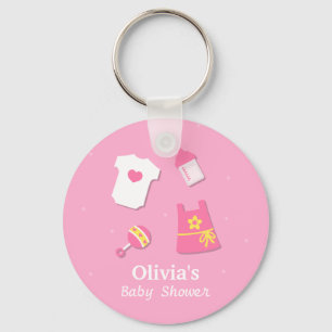Elegant Modern Pink Baby Girl Shower Party Favours Keychain