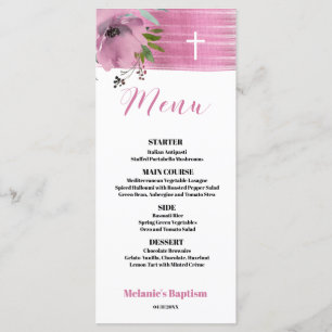 Elegant Modern pink Baptism 4x9 flat Menu Card
