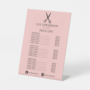 Elegant Modern Pink Black Hair Salon Price List Pedestal Sign