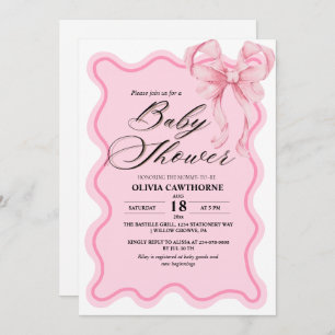 Elegant Modern Pink Bow Baby Shower Invitation